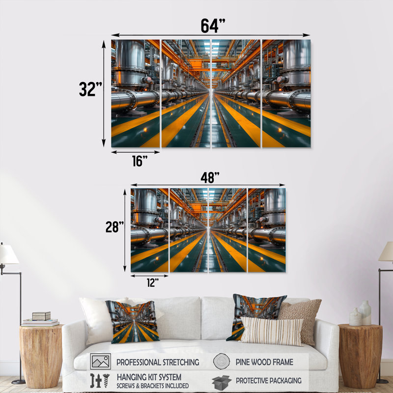 Ensemble d'art mural en toile monochrome jaune et gris, H 28 po x l 48 po