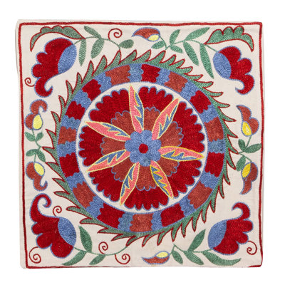 Housse de coussin en soie moderne. Housse de coussin brodée, housse de coussin en dentelle Suzani. 16 x 17 po