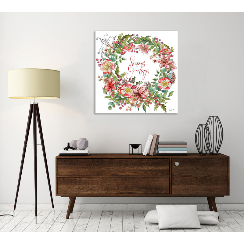 Boho Floral Wreath: Season's Greetings - Wrapped Canvas Painting, 121.9 cm H x 121.9cm W
