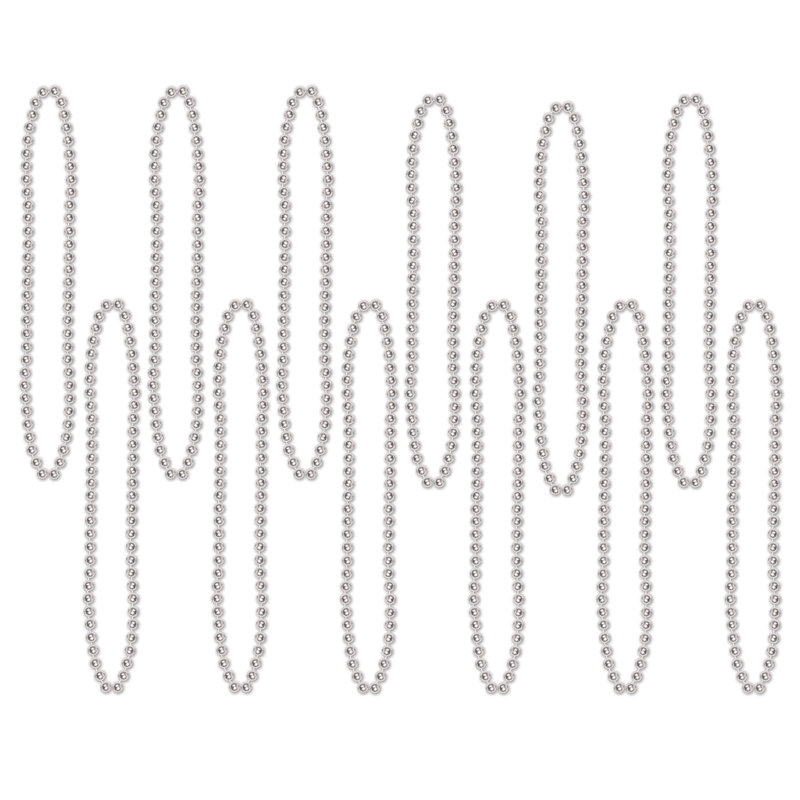Perles de fête, petites rondes, 7 mm x 33 po, paquet de 12, Argent