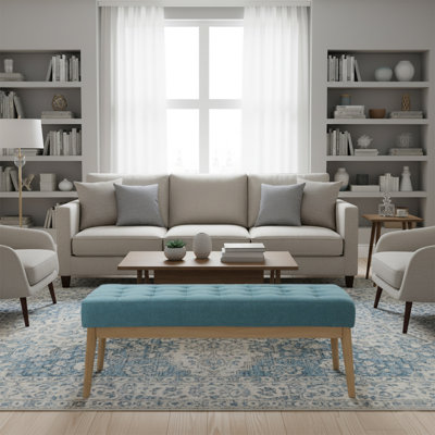 Minimalist Polyester Blend Fabric Upholstered Bench with Birch Wood Legs