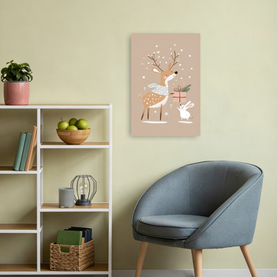 Christmas Gift Exchange Abstract Contemporary Deer Forest Landscape Wall Art Print by Mathieu - Wrapped Canvas Print