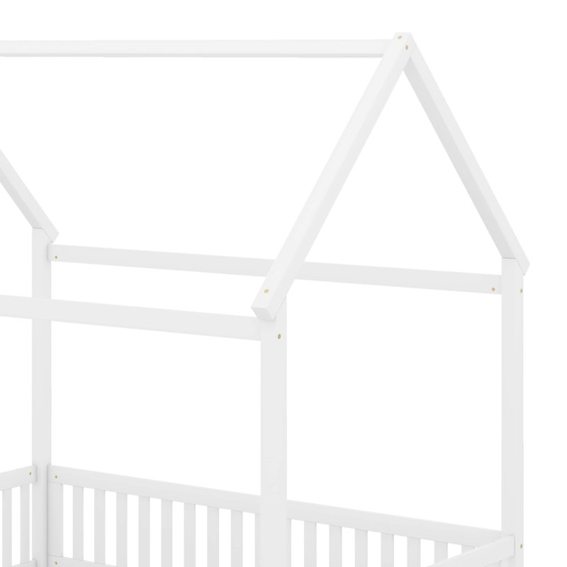 Lit en bois avec porte et clôture, Lit double, Blanc