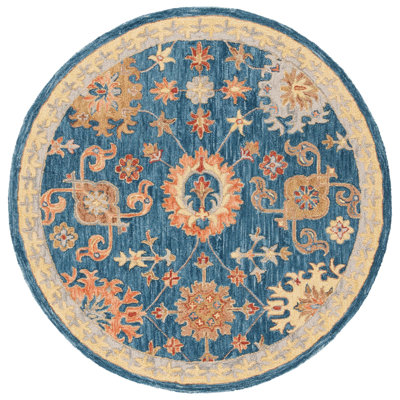 Tapis bleu marine / brun en coton touffeté à la main Monfiston