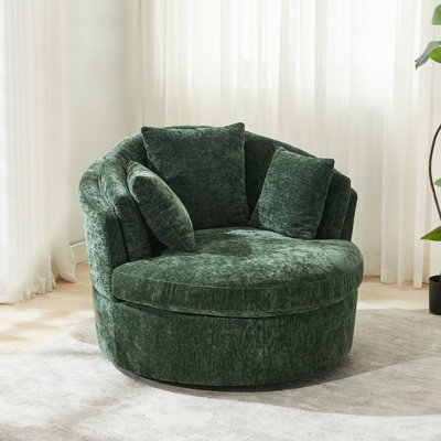43.3" W Oversized Upholstered Swivel Barrel Chair