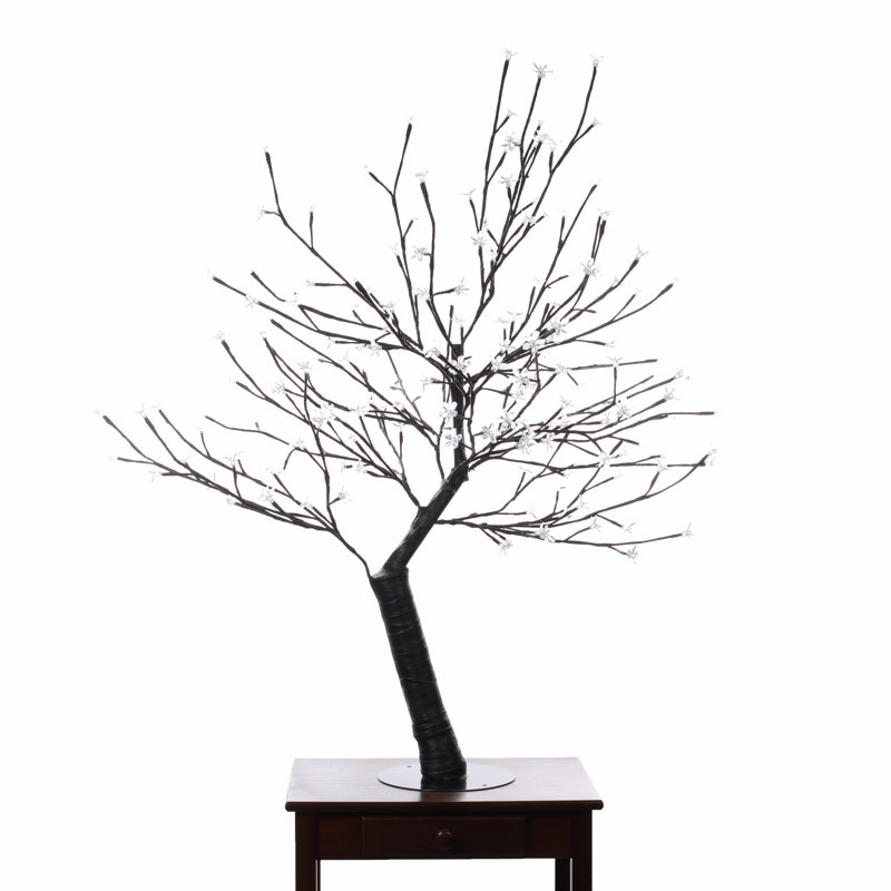 47.25in White Cherry Blossom Tree with LED Lights in Wooden Planter