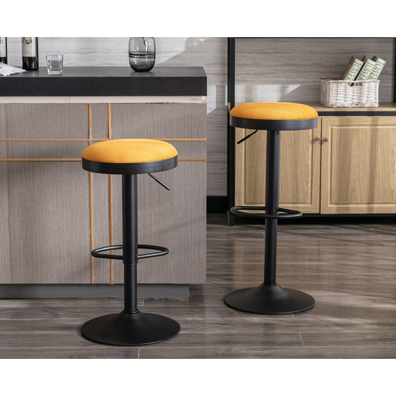 Yellow Adjustable Swivel Backless Faux Leather Bar Stools, Set of 2
