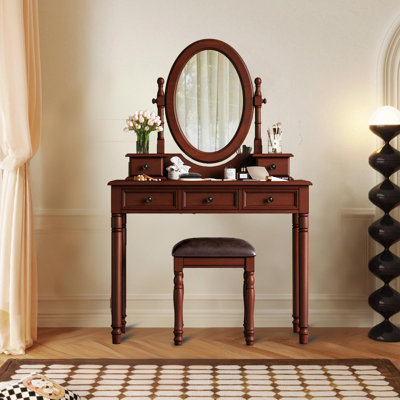 5-Drawer Makeup Vanity Table With Adjustable Angle Mirror