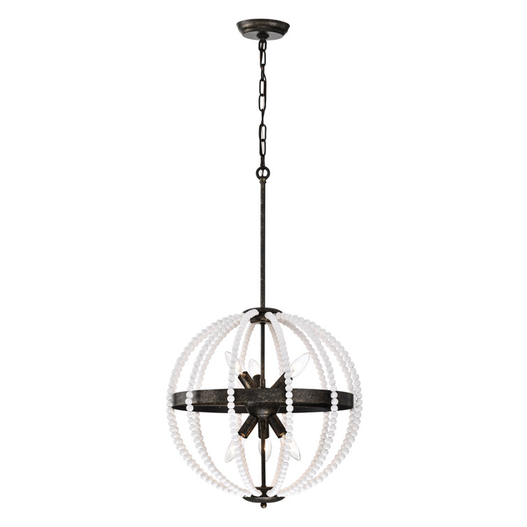 Luminaire suspendu unique à 6 lumières DEL avec détails perlés Cary
