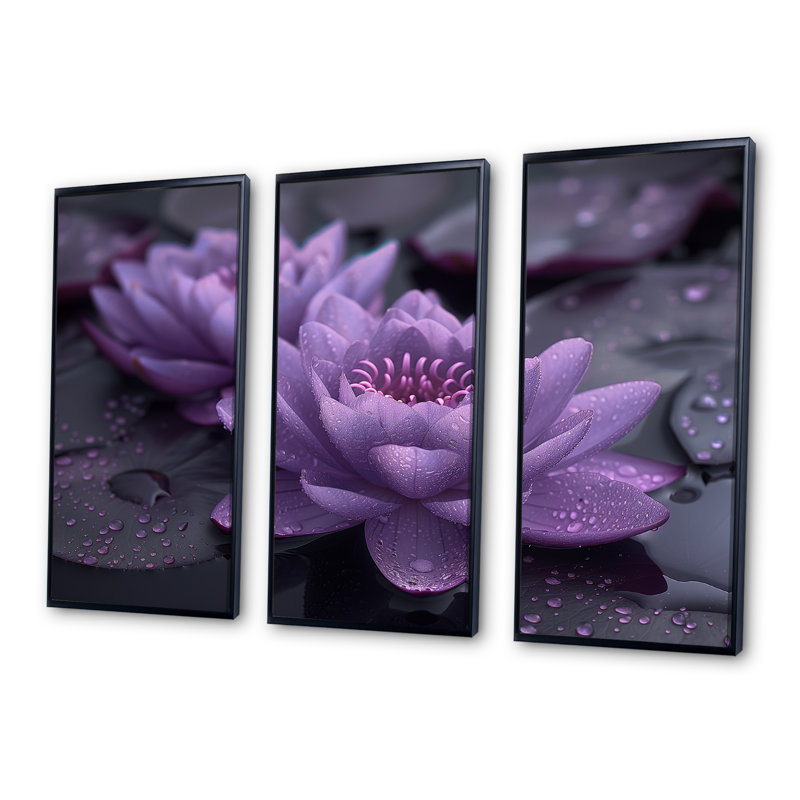 Ensemble d'art mural Saltzman - Lotus, H 28 po x l 36 po x P 1 po, Toile avec cadre flottant noir