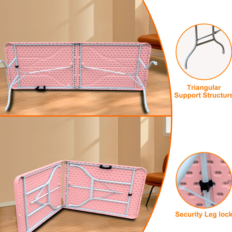 Table pliante de pique-nique rose 8 pi - camping, portable, imperméable et stable