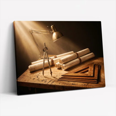 Ensemble de 1 tableau sur toile représentant des outils d'architecture