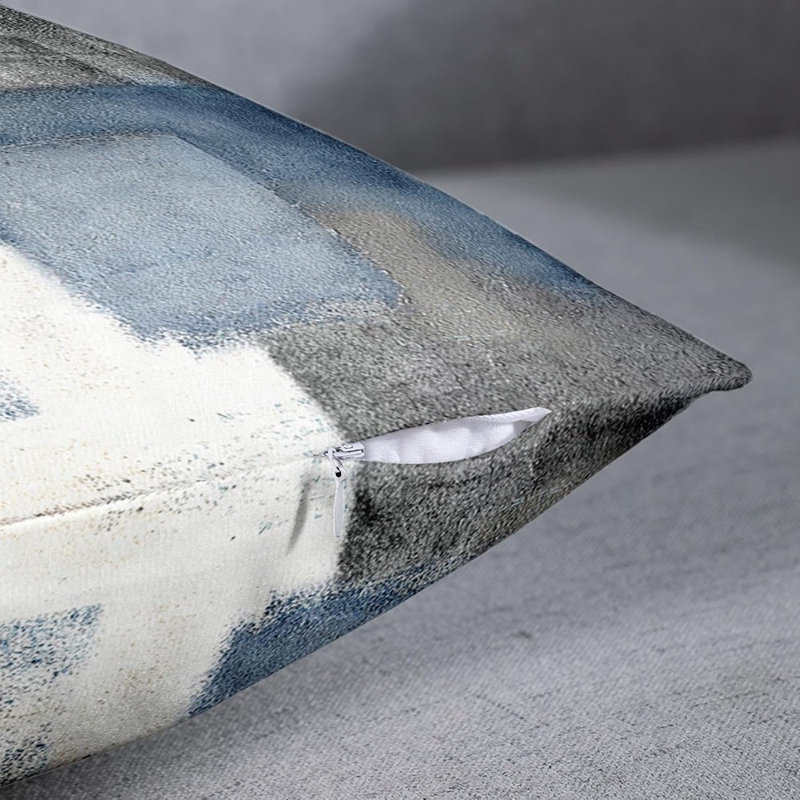 Ensemble de 2 housses de coussins décoratifs modernes et abstraites bleues et grises décoratives pour canapé, taies décoratives standard carré 18 x 18 pouces