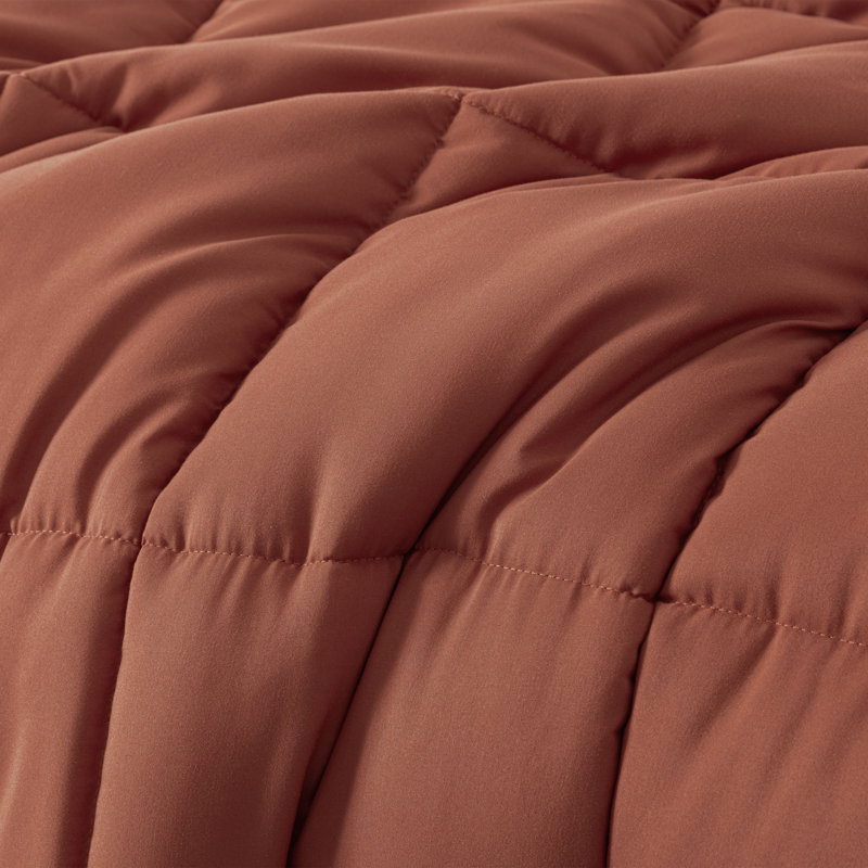 Peachskin Microfiber Bedding Box Stitch Comforter, King Comforter + 2 Pillow Shams, Terracotta