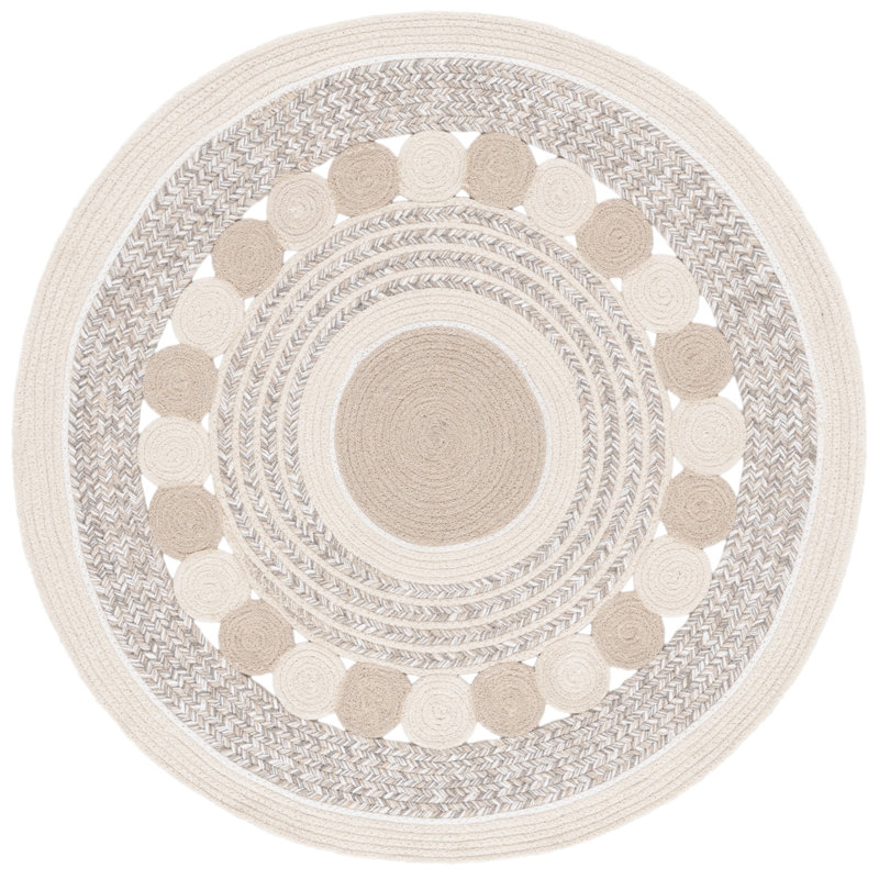 Tapis tressé 757 en beige / ivoire, Rond 3 pi