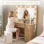 36.2" W Modern Vanity Desk With 4 Drawers, Led Lighted Mirror & Power Outlets, Natural-736424810