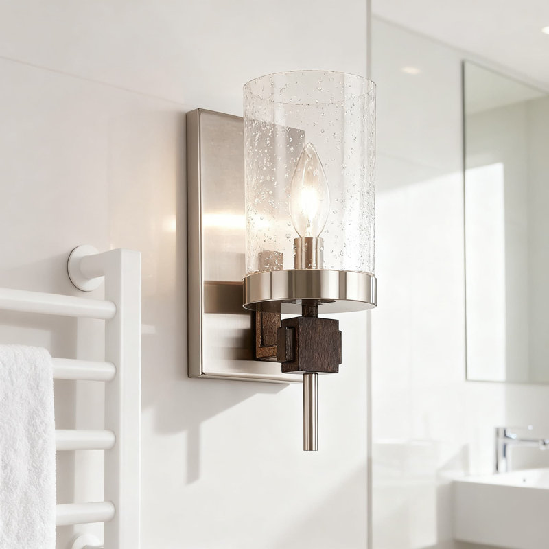 Applique murale 1 lumière avec abat-jour en verre bullé transparent pour l'intérieur et l'humidité, certifié ETL