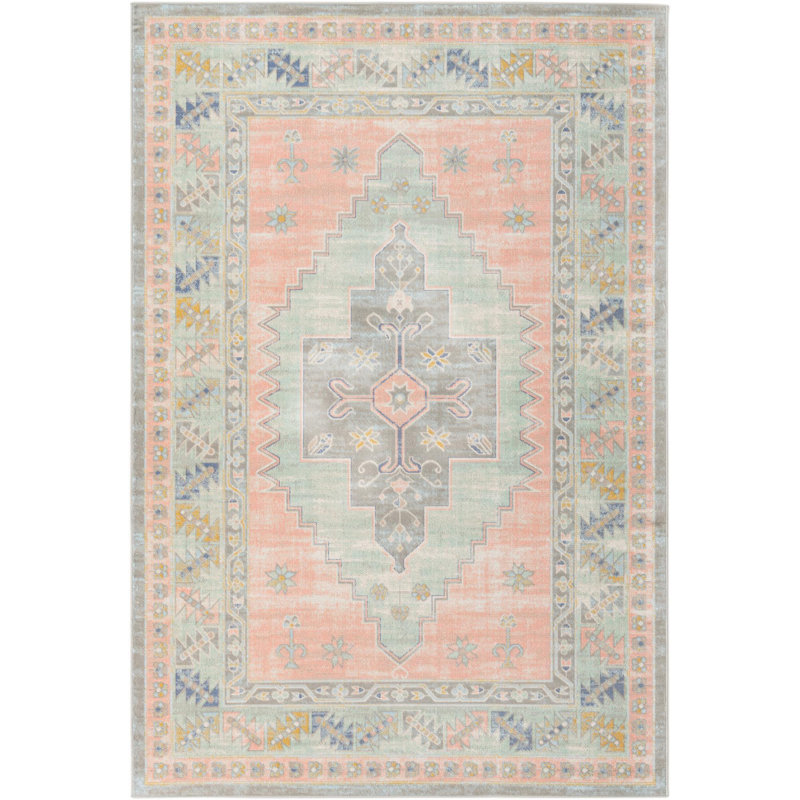 Tapis traditionnel Matthei couleur pêche, Rectangle 6 pi x 9 pi