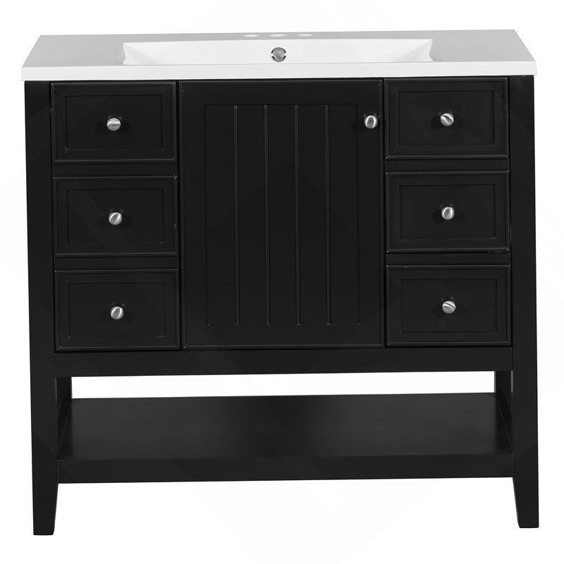 Ensemble de meuble-lavabo 36 po avec lavabo, une armoire et trois tiroirs, Noir