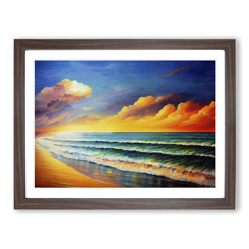Beach View Vol.6 - Single Picture Frame Painting, 34cm H x 46cm W x 2cm D, Walnut