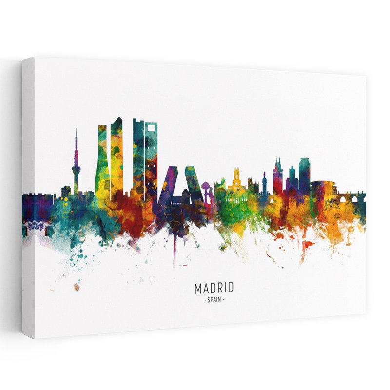 Vibrant Madrid Skyline by Michael Tompsett - 1 Piece Wrapped Canvas Wall Art, 91.44 cm H x 60.96 cm W