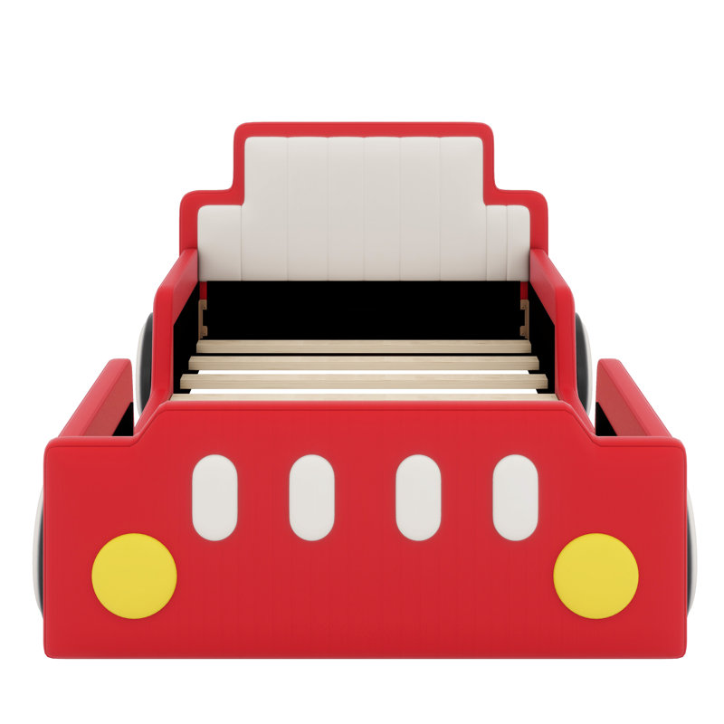 Lit plateforme conçu comme une voiture de course avec roues, Red