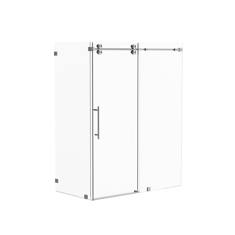 Radiance 66 In. W X 36 In. D X 76 In. H Sliding Frameless Corner Shower Enclosure With Clear Glass, Brushed Nickel