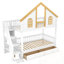 Lit superposé simple avec porte fenêtre et toit, tiroirs de rangement et escalier-155105744