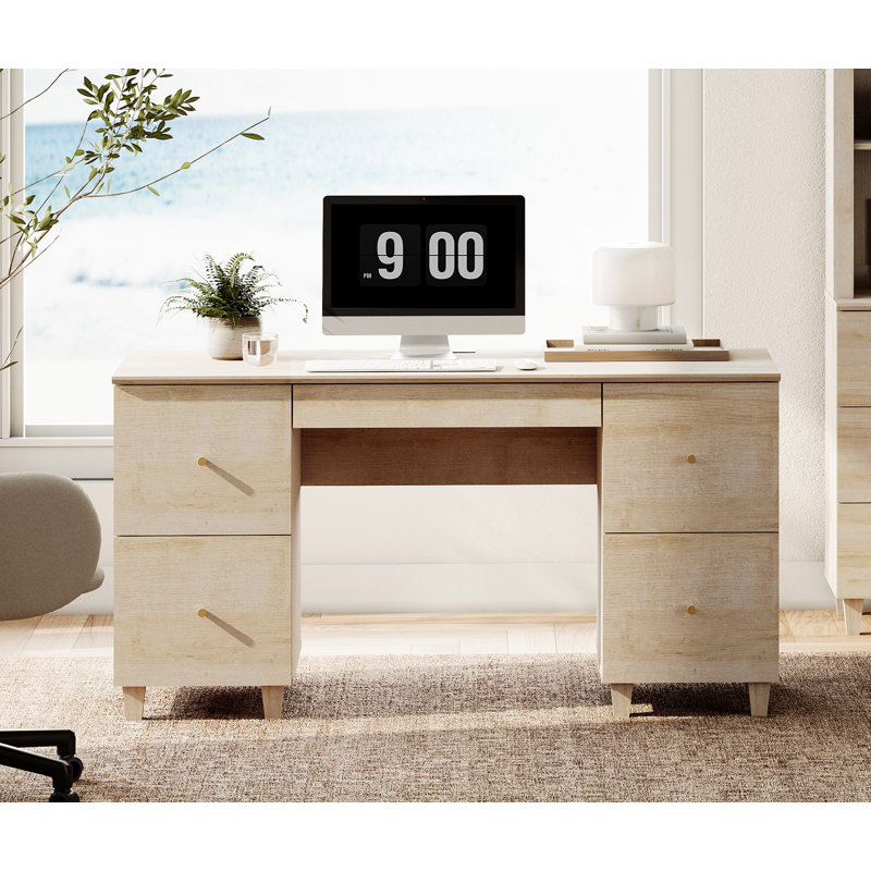 Bureau de direction 58 po avec 4 tiroirs, table d'ordinateur de bureau à la maison moderne avec station de charge, plateau à clavier