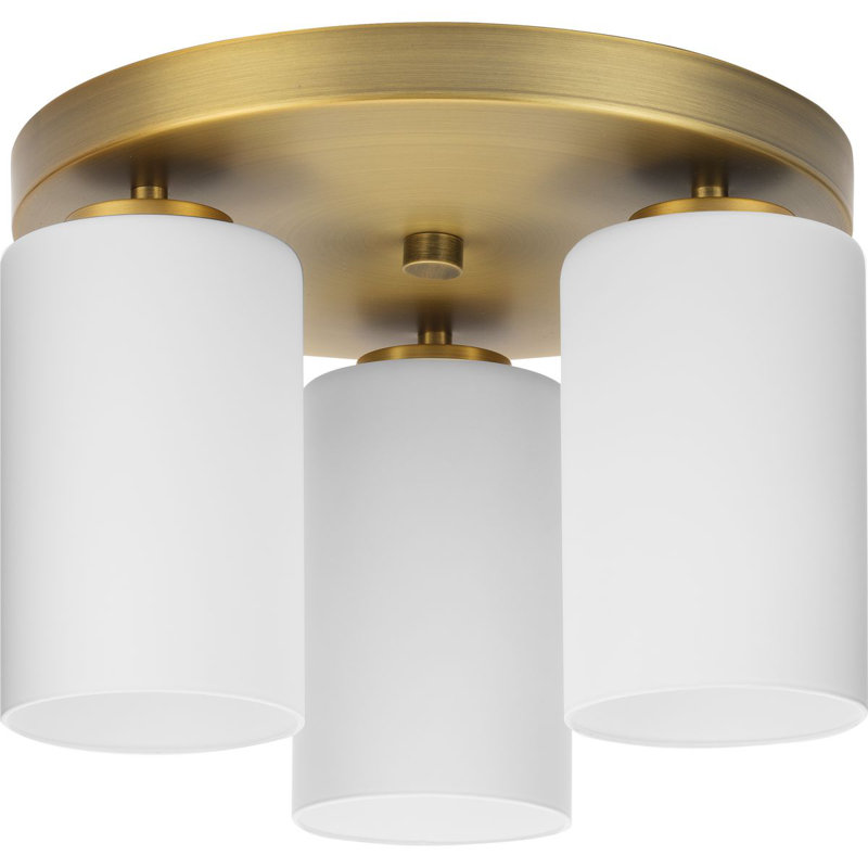 Bromwich Glass Flush Mount, Vintage Brass, Etched White