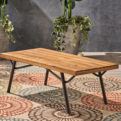 Table basse en bois de conception moderne avec pieds en fer, finition 50 po x 23,5 po x 17,83 po pour arrière-cour spacieuse en métal 50 po x 23,5 po x 17,83 po
