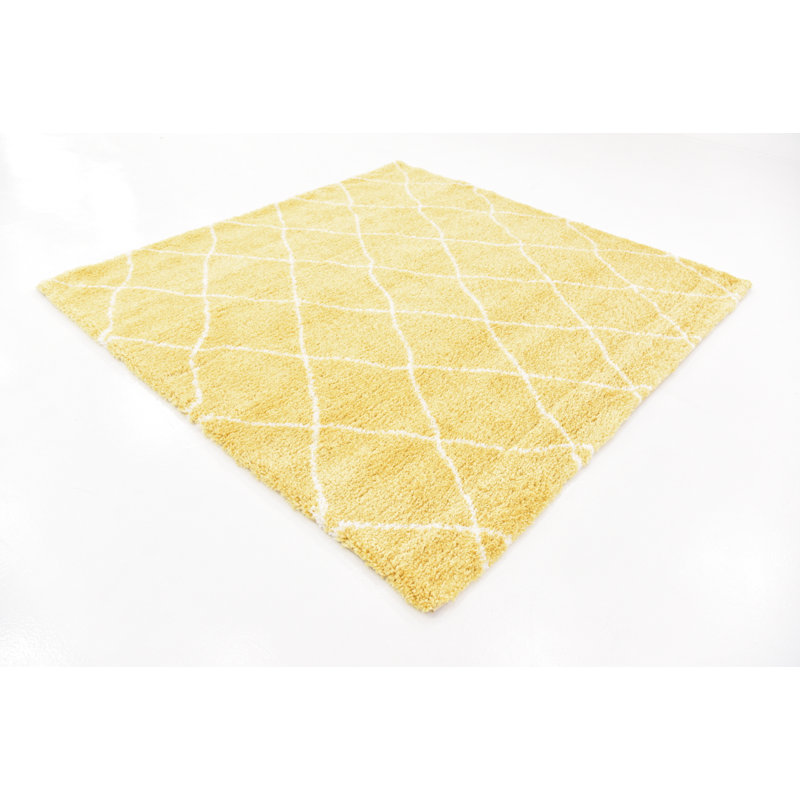 Tapis jaune à motif géométrique arrière, Carré 8 pi