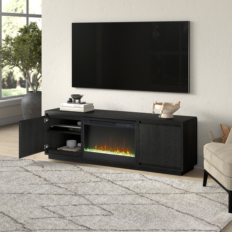 Nieshia Rectangular TV Stand with 26" Crystal Fireplace for TV's up to 75", Espresso Wood
