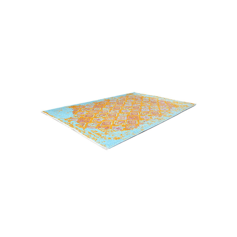 Tapis réversible en coton tissé lavable rose orange sarcelle Alfa Rich, Rectangle 6 pi 5 po x 9 pi 5 po