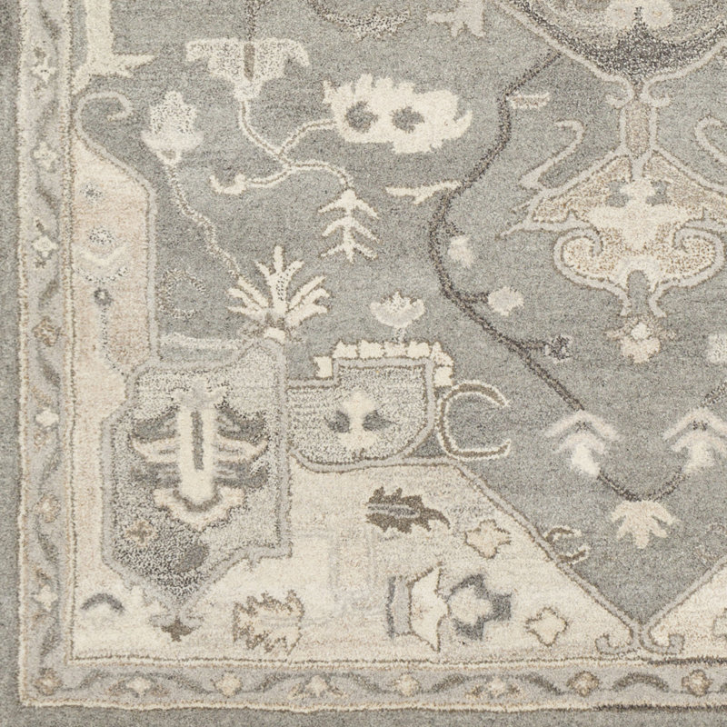 Burkholder Oriental Hand-Tufted Wool Charcoal/Taupe Area Rug, Rectangle 7'6" x 9'6"