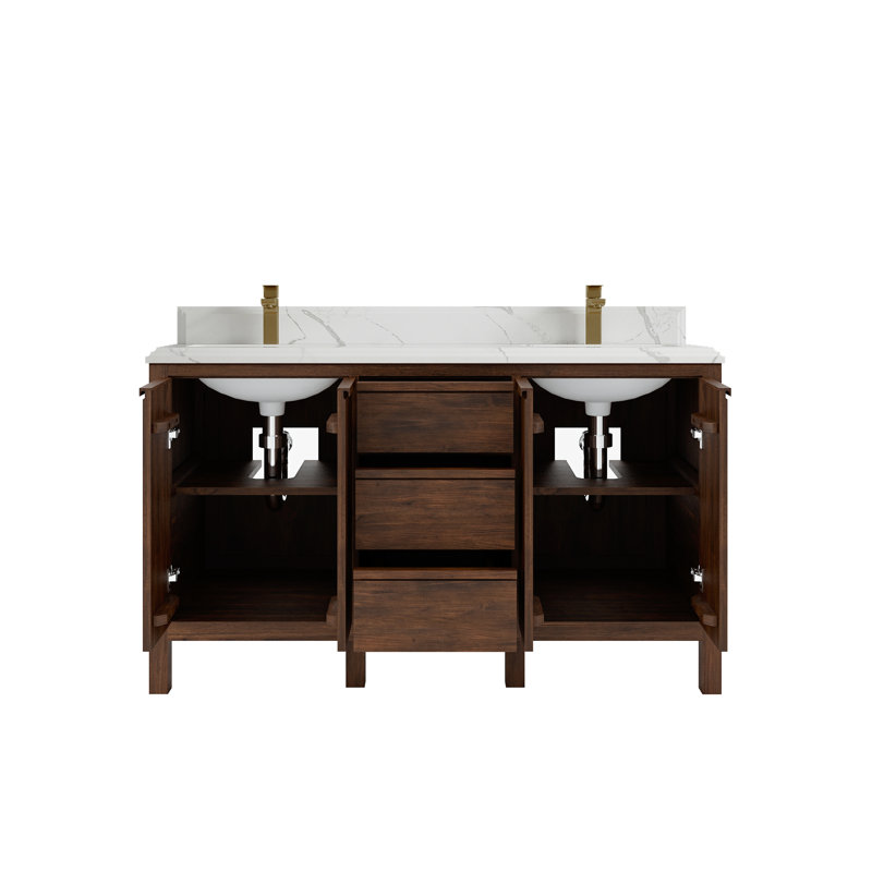 60'' Double Bathroom Vanity with Top, Calacatta Laza
