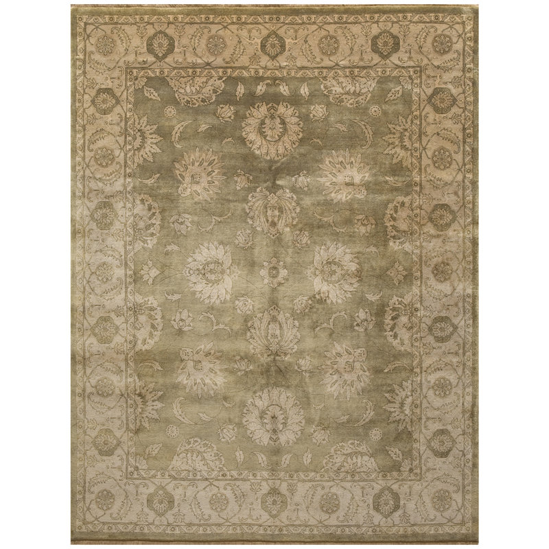 Tapis rectangulaire en laine olive / ivoire, Rectangle 8 pi x 10 pi