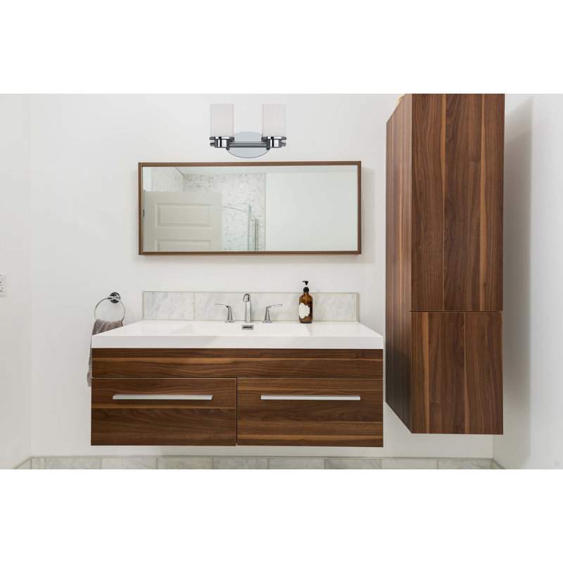 Sharyn 2-Light Indoor Chrome Bathroom Vanity Wall Mount with Frosted Glass Cylinder Shades