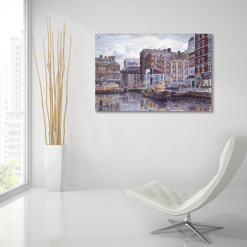 'Tugboats And Tenements' by Stanton Manolakas, Acrylic Glass Wal Art, 24" H x 36" W x 0.2" D