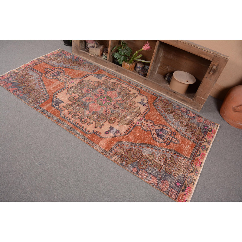 Tapis orange à tissage plat, tapis rétro, tapis turc, tapis 3,3 x 7,3 pi, tapis Oushak, tapis neutre