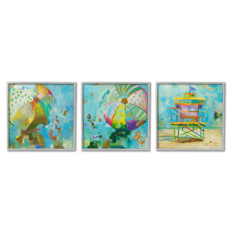 Colorful Abstract Beach Scenes on Canvas with Black Frame