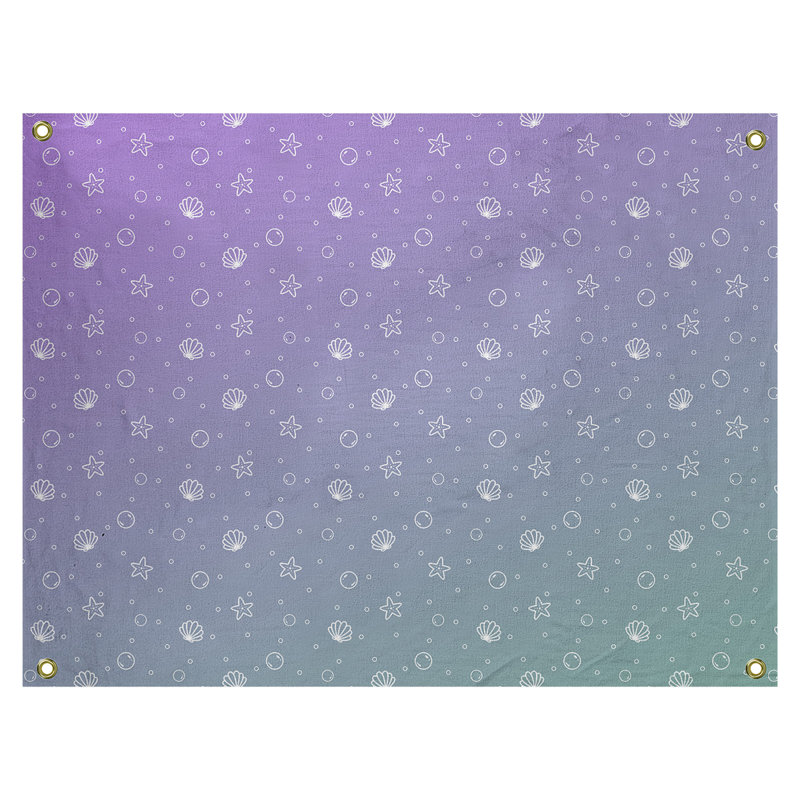 Tapisserie «Avicia Seashell» par Katelyn Elizabeth, H 60,5 po x l 81,5 po, Vert / violet, Intérieur / extérieur