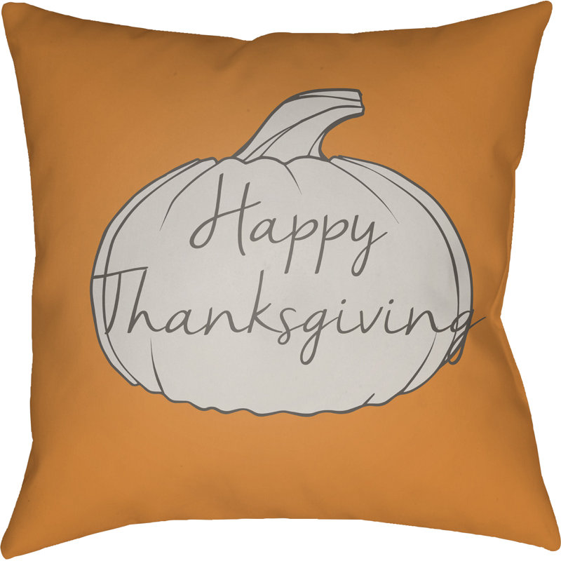 Reversible Throw Pillow, 20" H x 20" W x 4" D, Orange/Gray