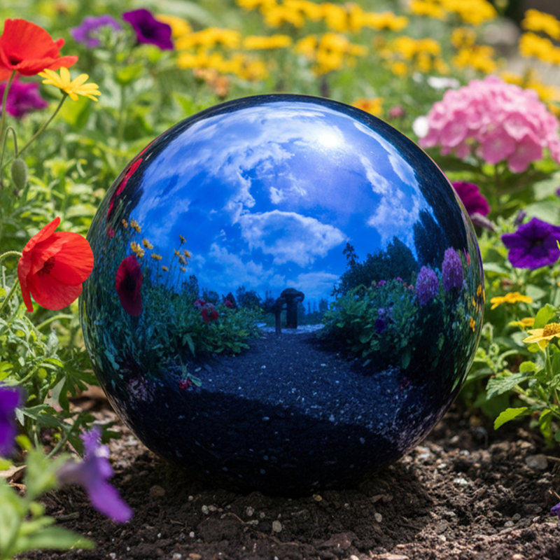 Globe terrestre extérieur en acier inoxydable à miroir 10 po Obrien, Bleu, 1