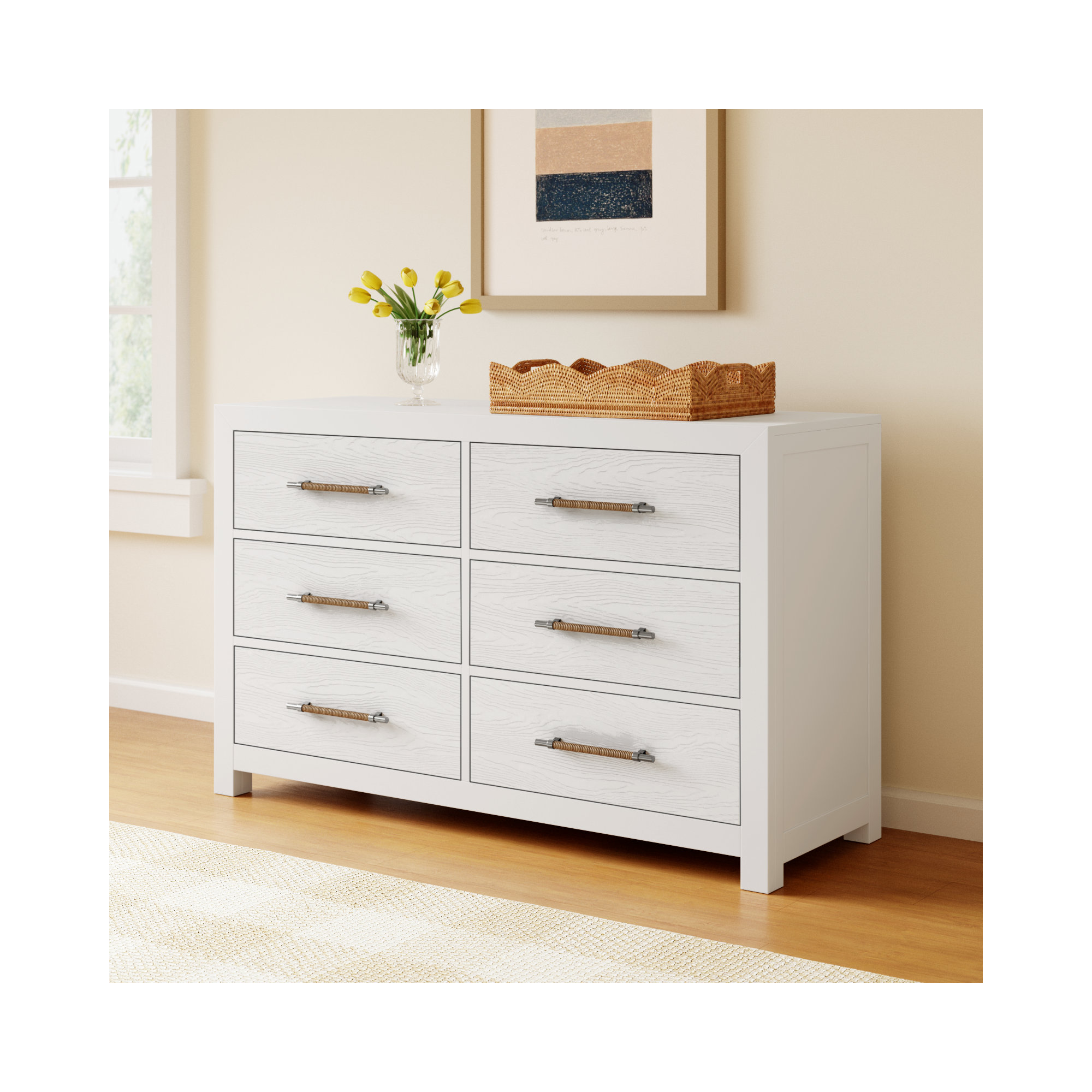 Lana 56" 6-Drawer Dresser, White