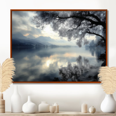 «Serene Lake At Dawn With First Light», impression encadrée sur toile, paysage bleu