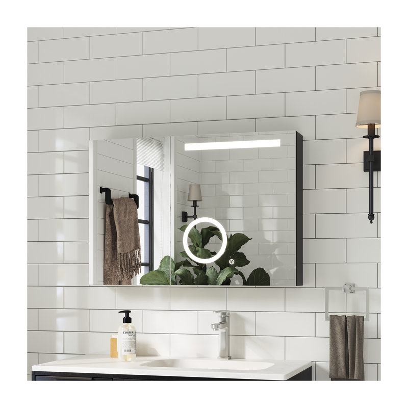Armoire de salle de bain moderne à miroir avec éclairage réglable et miroir grossissant, H 24 po x l 35,8 po x P 5,7 po
