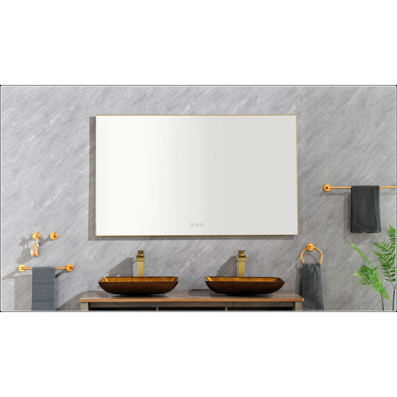 Meuble-lavabo à DEL à miroir avec rétro-éclairage, grand miroir mural réglable, Doré