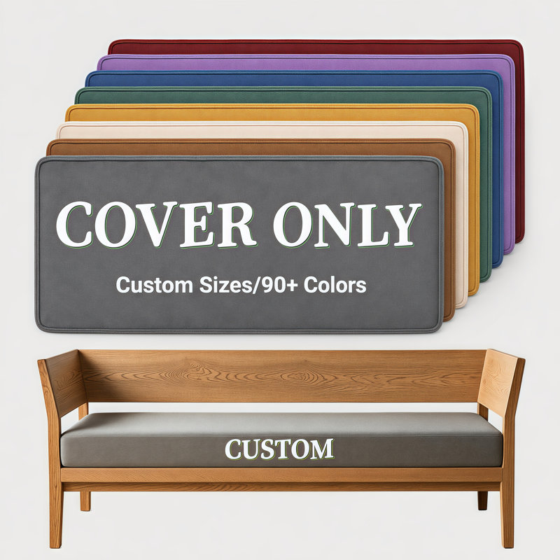 8''H Custom Size Cushion Cover, Replaceable Bench Cushion/Chair Cushion Cover, Dark Blue, 50" W x 14" D