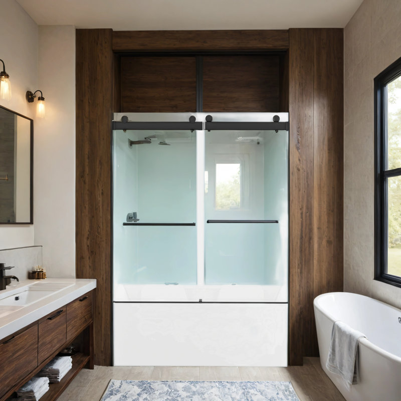 Porte de baignoire double coulissante, Noir mat